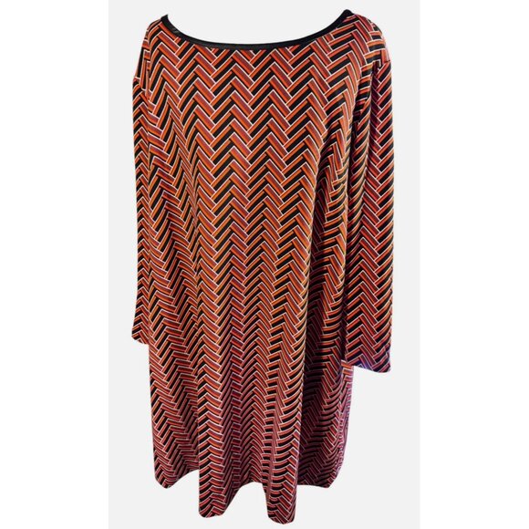 Chevron Patterned Red & Black Dress By Beige By Eci Size Large - Picture 1 of 8